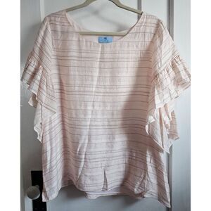 NWT CeCe WOMEN‎ XL  pink sands ruffle sleeves silky sheer blouse lined